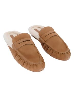 Steve Madden Rafe-F Faux-Fur Lined Tan Suede Slippers Size 8.5M